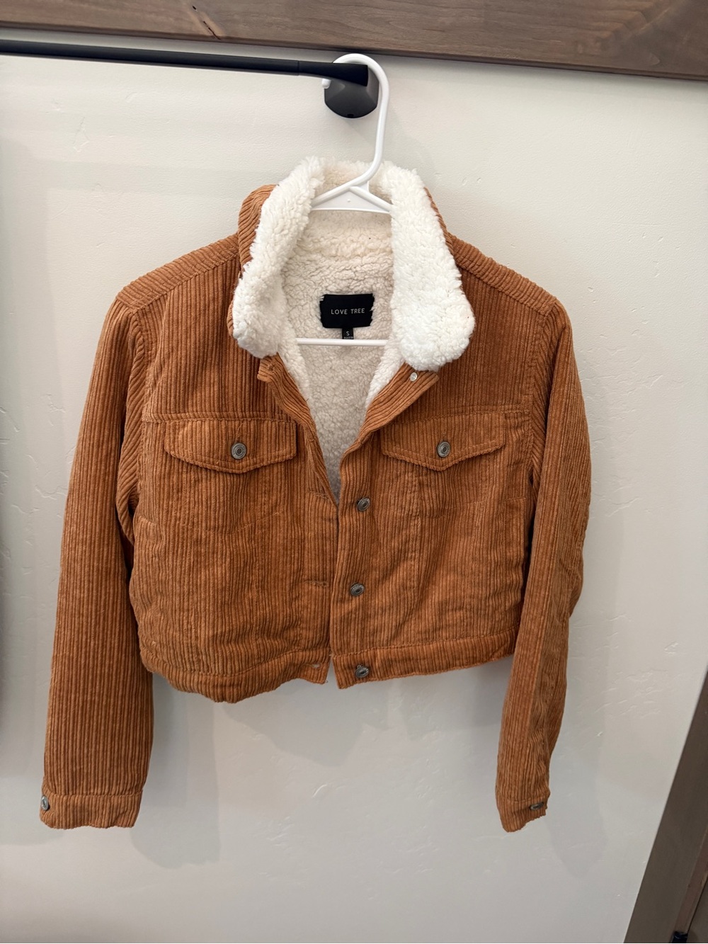 Love Tree Tan Corduroy Jacket with Cream Sherpa Collar